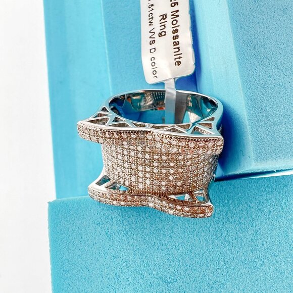 925 Sterling Sliver Moissanite Bridge Ring, 1.51ctw VVS Stones Hip Hop Jewelry B - Picture 8 of 8